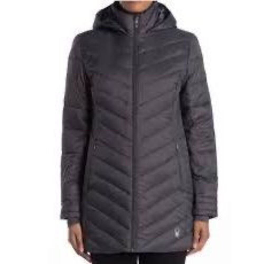 Spyder Black Full Zip Boundless Hooded‎ Long Jacket Puffer Jacket Size XL